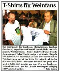 Pressebeitrag T-Shirts für Weinfans Wochenspiegel 20.02.2008
